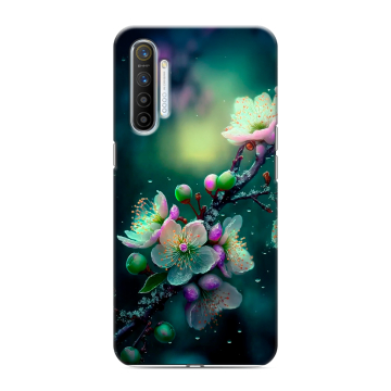 Силиконовый противоударный чехол на Realme XT с принтом Цветы и мрамор