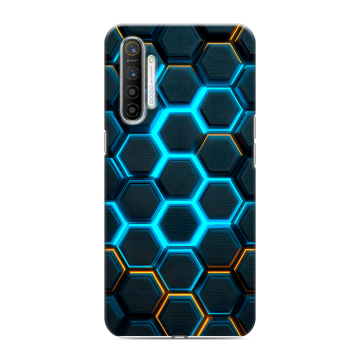 Силиконовый противоударный чехол на Realme XT с принтом Неоновые соты Силиконовый противоударный чехол на Realme XT с принтом Неоновые соты