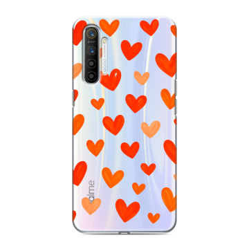 Силиконовый противоударный чехол на Realme XT с принтом Сердечки Силиконовый противоударный чехол на Realme XT с принтом Сердечки