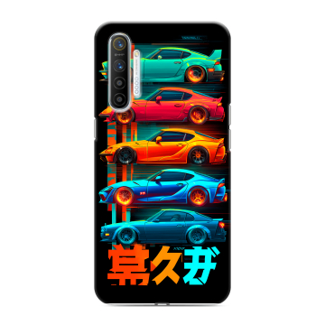 Силиконовый противоударный чехол на Realme XT с принтом машины тачки