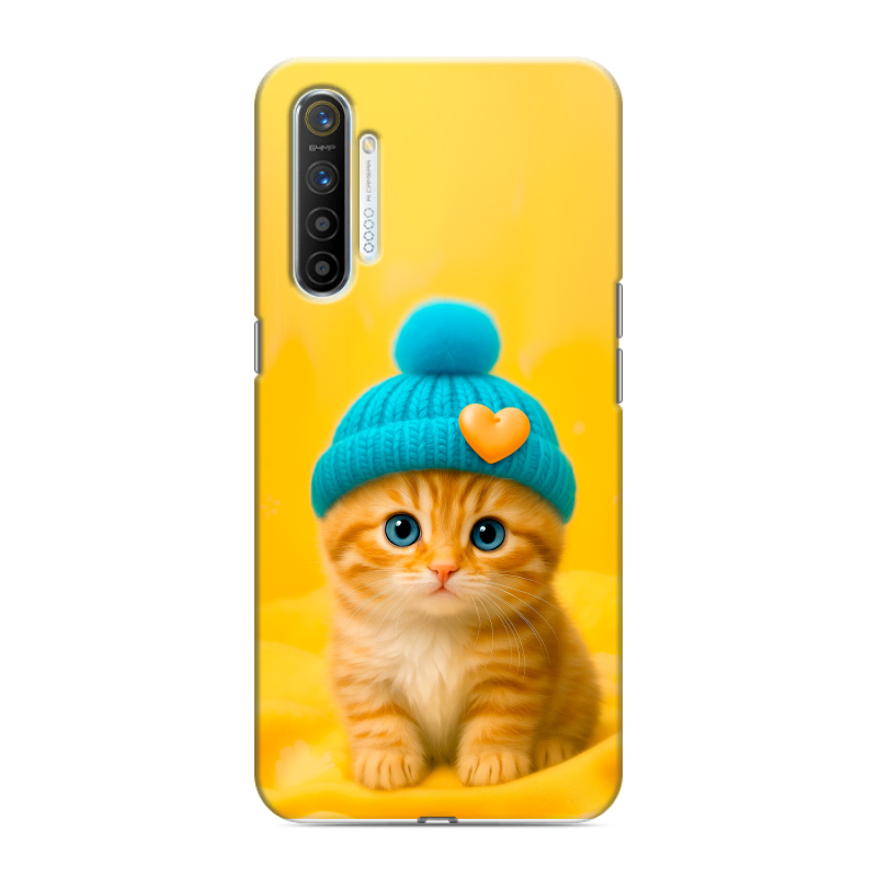 Силиконовый противоударный чехол на Realme XT с принтом Котенок в шапке Силиконовый противоударный чехол на Realme XT с принтом Котенок в шапке