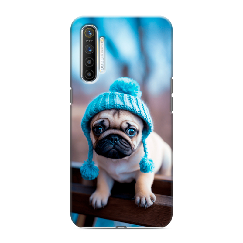 Силиконовый противоударный чехол на Realme XT с принтом Мопс в шапке Силиконовый противоударный чехол на Realme XT с принтом Мопс в шапке