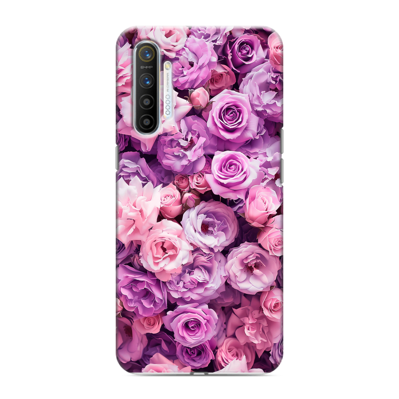 Силиконовый противоударный чехол на Realme XT с принтом лавандовые розы Силиконовый противоударный чехол на Realme XT с принтом лавандовые розы