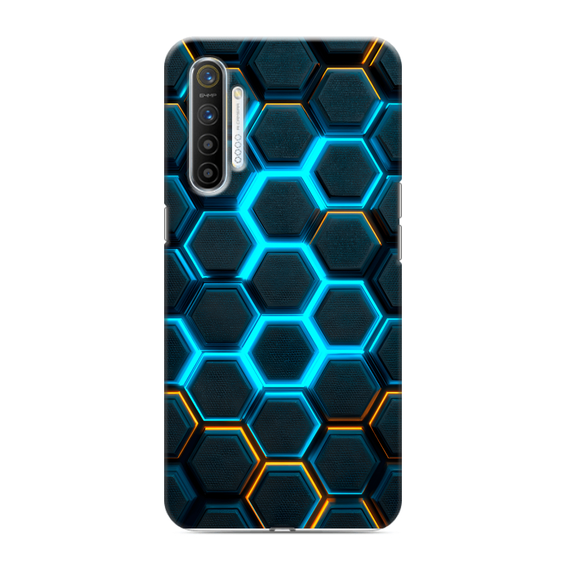 Силиконовый противоударный чехол на Realme XT с принтом Неоновые соты Силиконовый противоударный чехол на Realme XT с принтом Неоновые соты