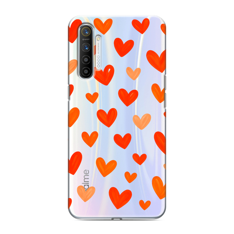 Силиконовый противоударный чехол на Realme XT с принтом Сердечки Силиконовый противоударный чехол на Realme XT с принтом Сердечки