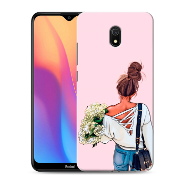 Силиконовый противоударный чехол на Xiaomi RedMi 8A с принтом Девушка и букет Силиконовый противоударный чехол на Xiaomi RedMi 8A с принтом Девушка и букет