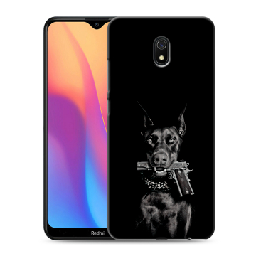 Силиконовый противоударный чехол на Xiaomi RedMi 8A с принтом Доберман и пистолет Силиконовый противоударный чехол на Xiaomi RedMi 8A с принтом Доберман и пистолет