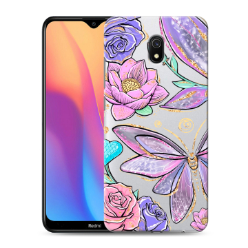 Силиконовый противоударный чехол на Xiaomi RedMi 8A с принтом Бабочки и цветы Силиконовый противоударный чехол на Xiaomi RedMi 8A с принтом Бабочки и цветы