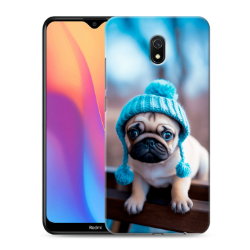 Силиконовый противоударный чехол на Xiaomi RedMi 8A с принтом Мопс в шапке Силиконовый противоударный чехол на Xiaomi RedMi 8A с принтом Мопс в шапке