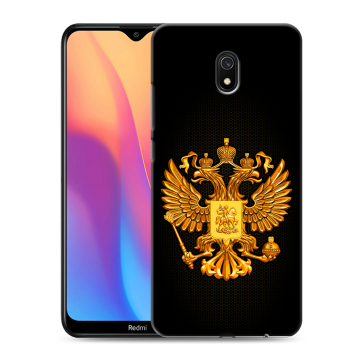 Силиконовый противоударный чехол на Xiaomi RedMi 8A с принтом Герб России желтый Силиконовый противоударный чехол на Xiaomi RedMi 8A с принтом Герб России желтый