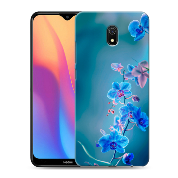 Силиконовый противоударный чехол на Xiaomi RedMi 8A с принтом Голубые цветы Силиконовый противоударный чехол на Xiaomi RedMi 8A с принтом Голубые цветы