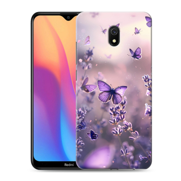 Силиконовый противоударный чехол на Xiaomi RedMi 8A с принтом бабочки и лаванда Силиконовый противоударный чехол на Xiaomi RedMi 8A с принтом бабочки и лаванда
