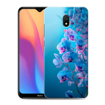 Силиконовый противоударный чехол на Xiaomi RedMi 8A с принтом голубые орхидеи Силиконовый противоударный чехол на Xiaomi RedMi 8A с принтом голубые орхидеи