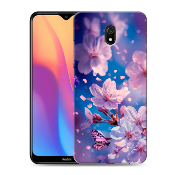 Силиконовый противоударный чехол на Xiaomi RedMi 8A с принтом цветы бабочки Силиконовый противоударный чехол на Xiaomi RedMi 8A с принтом цветы бабочки