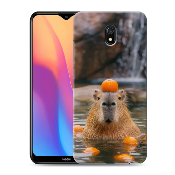 Силиконовый противоударный чехол на Xiaomi RedMi 8A с принтом Капибара с апельсином Силиконовый противоударный чехол на Xiaomi RedMi 8A с принтом Капибара с апельсином