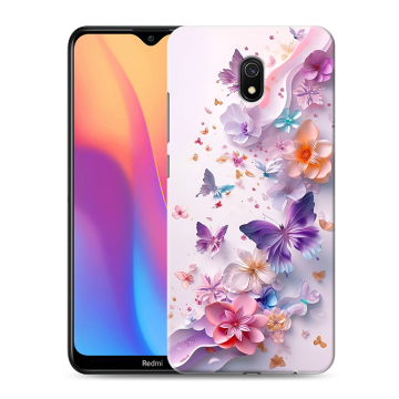 Силиконовый противоударный чехол на Xiaomi RedMi 8A с принтом цветы бабочки Силиконовый противоударный чехол на Xiaomi RedMi 8A с принтом цветы бабочки