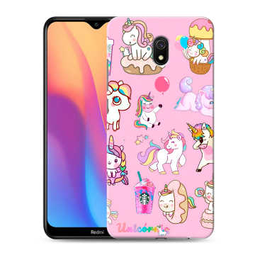 Силиконовый противоударный чехол на Xiaomi RedMi 8A с принтом розовые единороги Силиконовый противоударный чехол на Xiaomi RedMi 8A с принтом розовые единороги