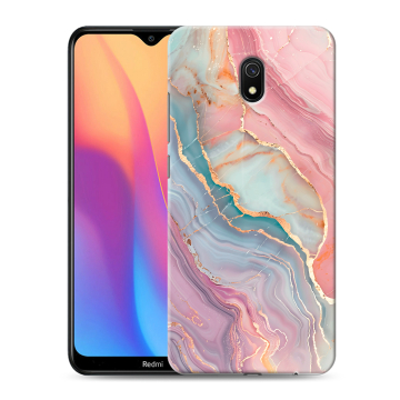 Силиконовый противоударный чехол на Xiaomi RedMi 8A с принтом розовый мрамор Силиконовый противоударный чехол на Xiaomi RedMi 8A с принтом розовый мрамор