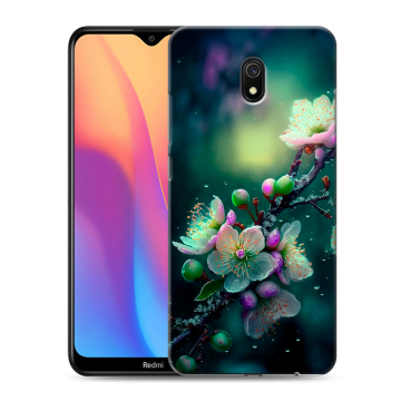 Силиконовый противоударный чехол на Xiaomi RedMi 8A с принтом Цветы и мрамор Силиконовый противоударный чехол на Xiaomi RedMi 8A с принтом Цветы и мрамор