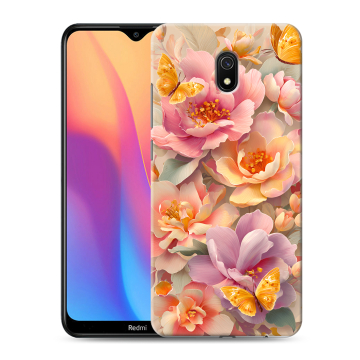 Силиконовый противоударный чехол на Xiaomi RedMi 8A с принтом Цветы и бабочки