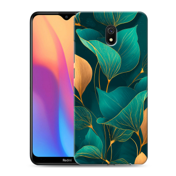 Силиконовый противоударный чехол на Xiaomi RedMi 8A с принтом Листья и золото
