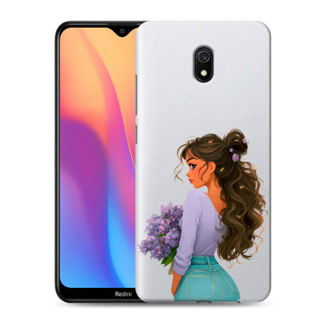 Силиконовый противоударный чехол на Xiaomi RedMi 8A с принтом девушка цветы Силиконовый противоударный чехол на Xiaomi RedMi 8A с принтом девушка цветы