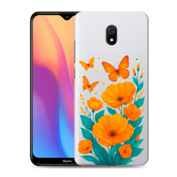 Силиконовый противоударный чехол на Xiaomi RedMi 8A с принтом цветы бабочки Силиконовый противоударный чехол на Xiaomi RedMi 8A с принтом цветы бабочки