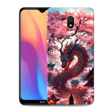 Силиконовый противоударный чехол на Xiaomi RedMi 8A с принтом Дракон Японский Силиконовый противоударный чехол на Xiaomi RedMi 8A с принтом Дракон Японский