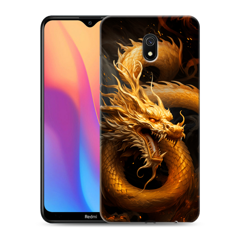 Силиконовый противоударный чехол на Xiaomi RedMi 8A с принтом Золотой дракон Силиконовый противоударный чехол на Xiaomi RedMi 8A с принтом Золотой дракон