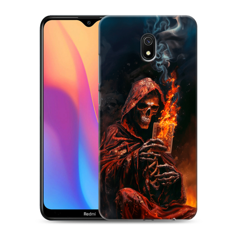 Пластиковый чехол на Xiaomi RedMi 8A с принтом Скелет и карты Пластиковый чехол на Xiaomi RedMi 8A с принтом Скелет и карты