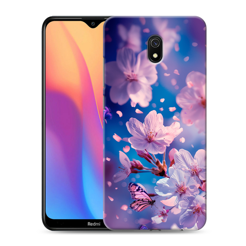 Силиконовый противоударный чехол на Xiaomi RedMi 8A с принтом цветы бабочки Силиконовый противоударный чехол на Xiaomi RedMi 8A с принтом цветы бабочки