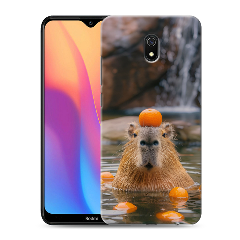 Пластиковый чехол на Xiaomi RedMi 8A с принтом Капибара с апельсином Пластиковый чехол на Xiaomi RedMi 8A с принтом Капибара с апельсином