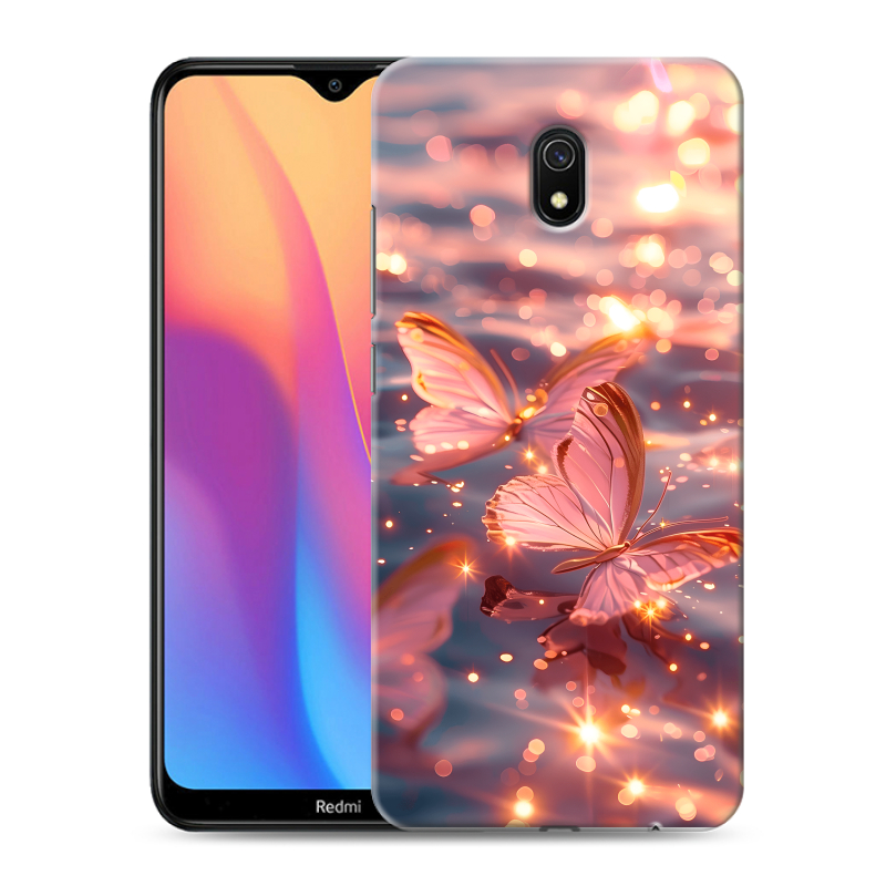 Силиконовый противоударный чехол на Xiaomi RedMi 8A с принтом бабочки розовые Силиконовый противоударный чехол на Xiaomi RedMi 8A с принтом бабочки розовые