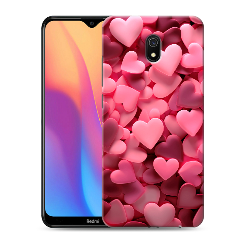 Пластиковый чехол на Xiaomi RedMi 8A с принтом розовые сердечки Пластиковый чехол на Xiaomi RedMi 8A с принтом розовые сердечки