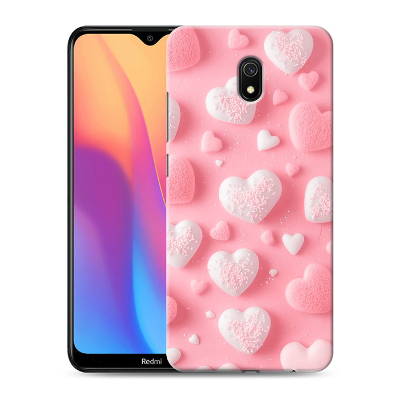 Силиконовый противоударный чехол на Xiaomi RedMi 8A с принтом Сердечки Силиконовый противоударный чехол на Xiaomi RedMi 8A с принтом Сердечки
