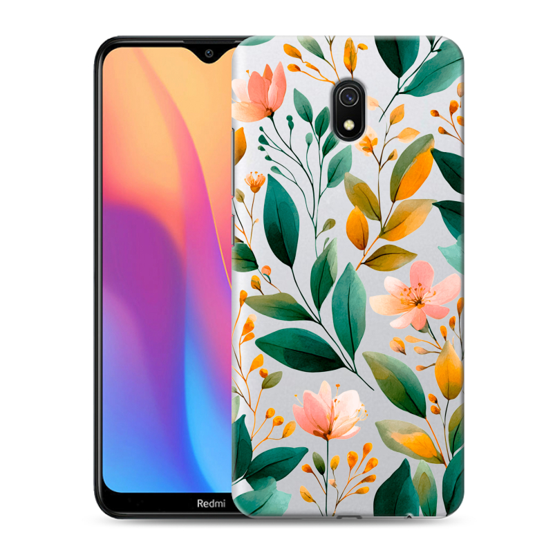 Силиконовый противоударный чехол на Xiaomi RedMi 8A с принтом Цветы паттерн Силиконовый противоударный чехол на Xiaomi RedMi 8A с принтом Цветы паттерн