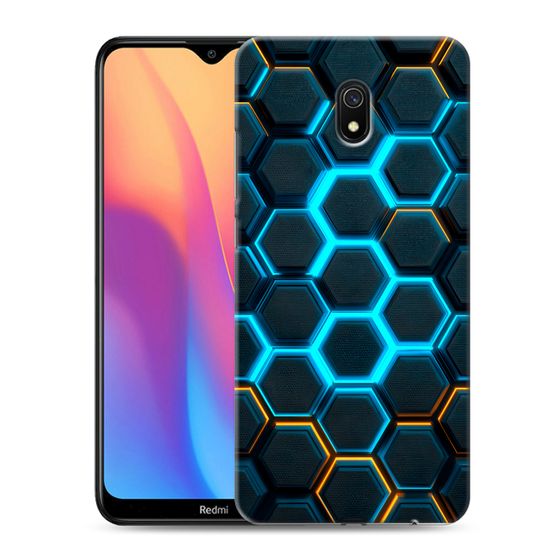 Силиконовый противоударный чехол на Xiaomi RedMi 8A с принтом Неоновые соты Силиконовый противоударный чехол на Xiaomi RedMi 8A с принтом Неоновые соты