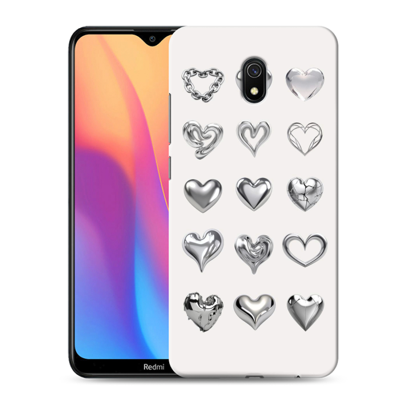 Силиконовый противоударный чехол на Xiaomi RedMi 8A с принтом Y2K сердечки Силиконовый противоударный чехол на Xiaomi RedMi 8A с принтом Y2K сердечки