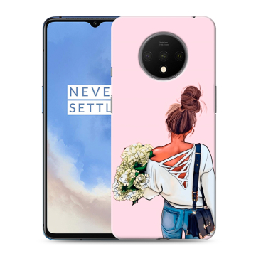 Силиконовый чехол на OnePlus 7T с принтом Девушка и букет Силиконовый чехол на OnePlus 7T с принтом Девушка и букет
