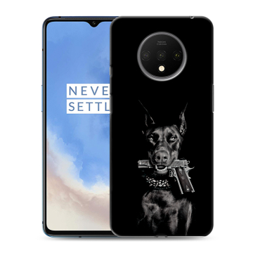 Силиконовый чехол на OnePlus 7T с принтом Доберман и пистолет