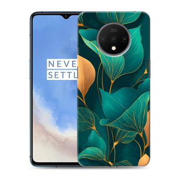 Силиконовый чехол на OnePlus 7T с принтом Листья и золото