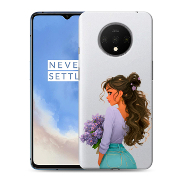 Силиконовый чехол на OnePlus 7T с принтом девушка цветы