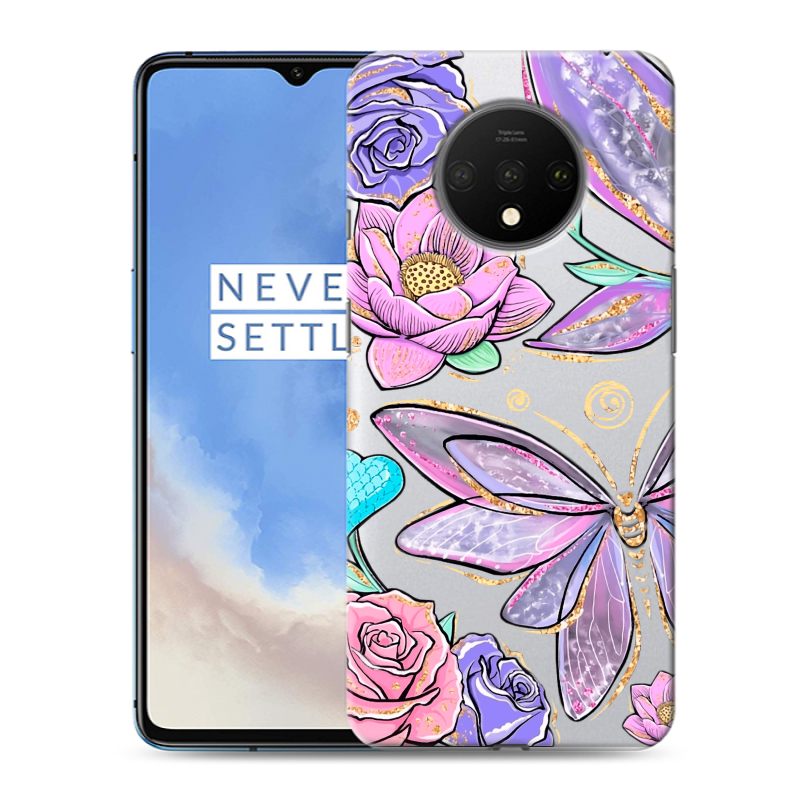 Пластиковый чехол на OnePlus 7T с принтом Бабочки и цветы Пластиковый чехол на OnePlus 7T с принтом Бабочки и цветы