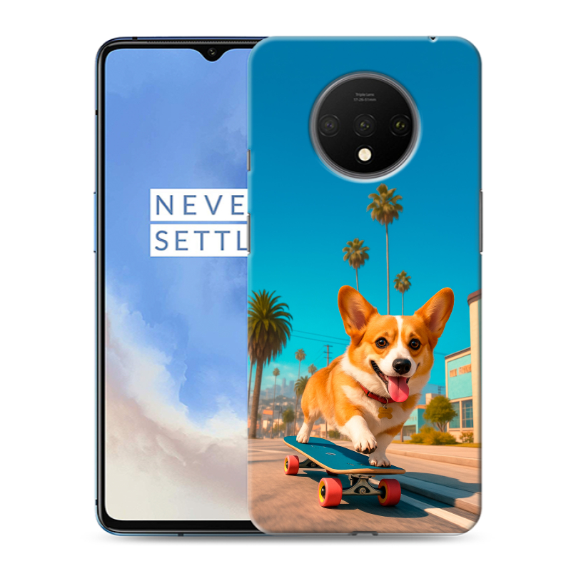 Силиконовый чехол на OnePlus 7T с принтом Корги на скейте Силиконовый чехол на OnePlus 7T с принтом Корги на скейте