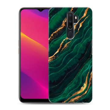 Силиконовый противоударный чехол на OPPO A5 (2020) с принтом Мрамор зеленое золото Силиконовый противоударный чехол на OPPO A5 (2020) с принтом Мрамор зеленое золото