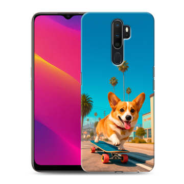 Силиконовый противоударный чехол на OPPO A5 (2020) с принтом Корги на скейте