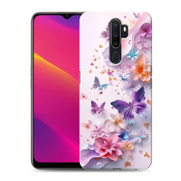Силиконовый противоударный чехол на OPPO A5 (2020) с принтом цветы бабочки Силиконовый противоударный чехол на OPPO A5 (2020) с принтом цветы бабочки