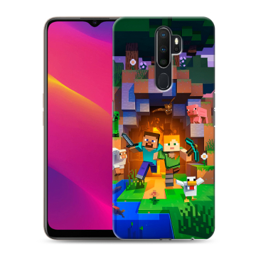 Силиконовый противоударный чехол на OPPO A5 (2020) с принтом Майнкрафт Minecraft