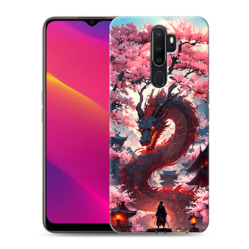 Силиконовый противоударный чехол на OPPO A5 (2020) с принтом Дракон Японский Силиконовый противоударный чехол на OPPO A5 (2020) с принтом Дракон Японский