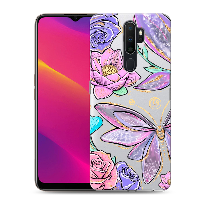 Силиконовый противоударный чехол на OPPO A5 (2020) с принтом Бабочки и цветы Силиконовый противоударный чехол на OPPO A5 (2020) с принтом Бабочки и цветы